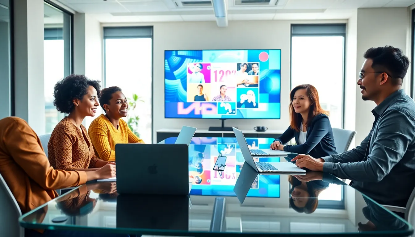 diverse team brainstorming in a modern office setting.