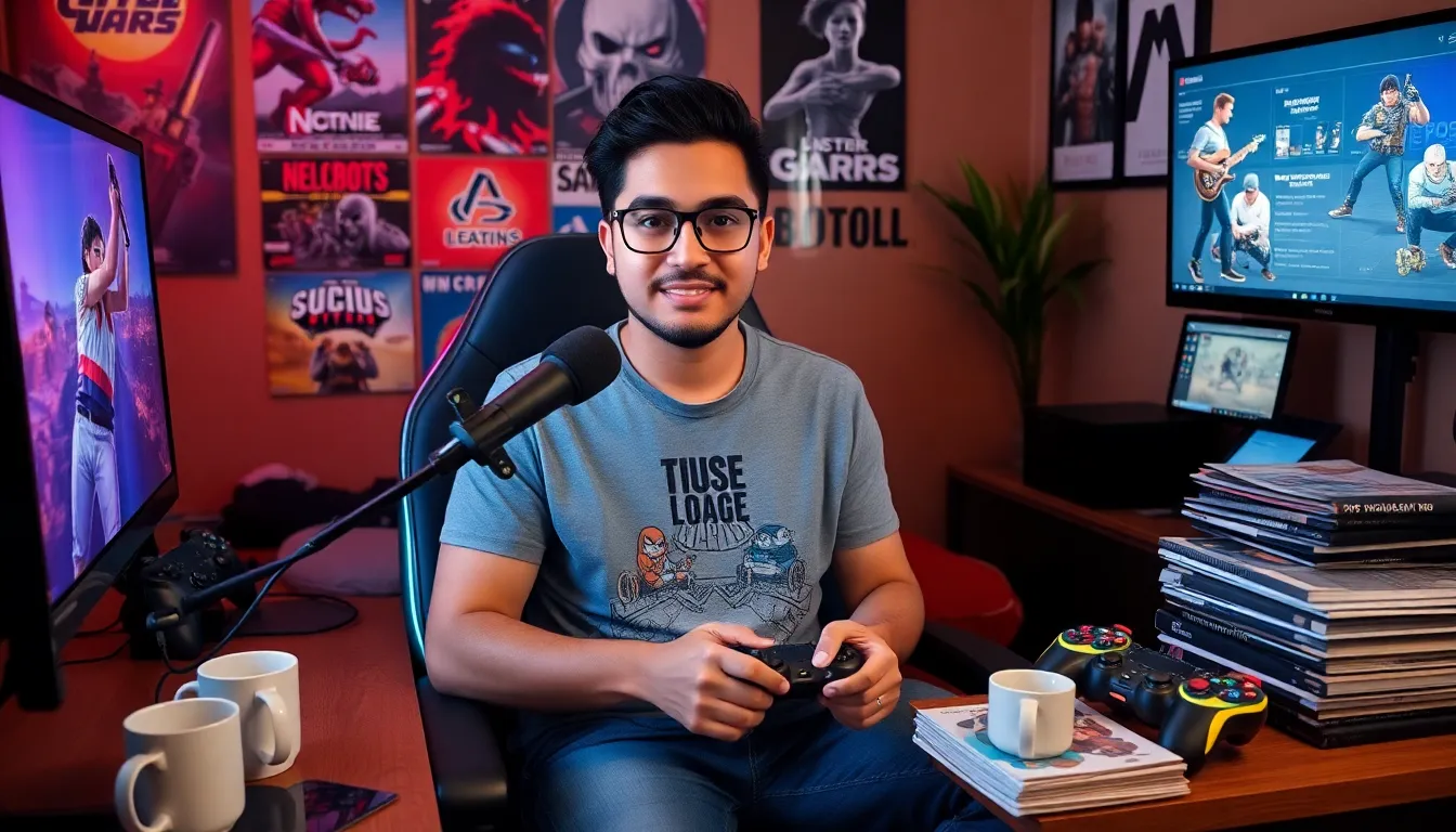 Larry Nando streaming in his cozy, vibrant gaming setup.