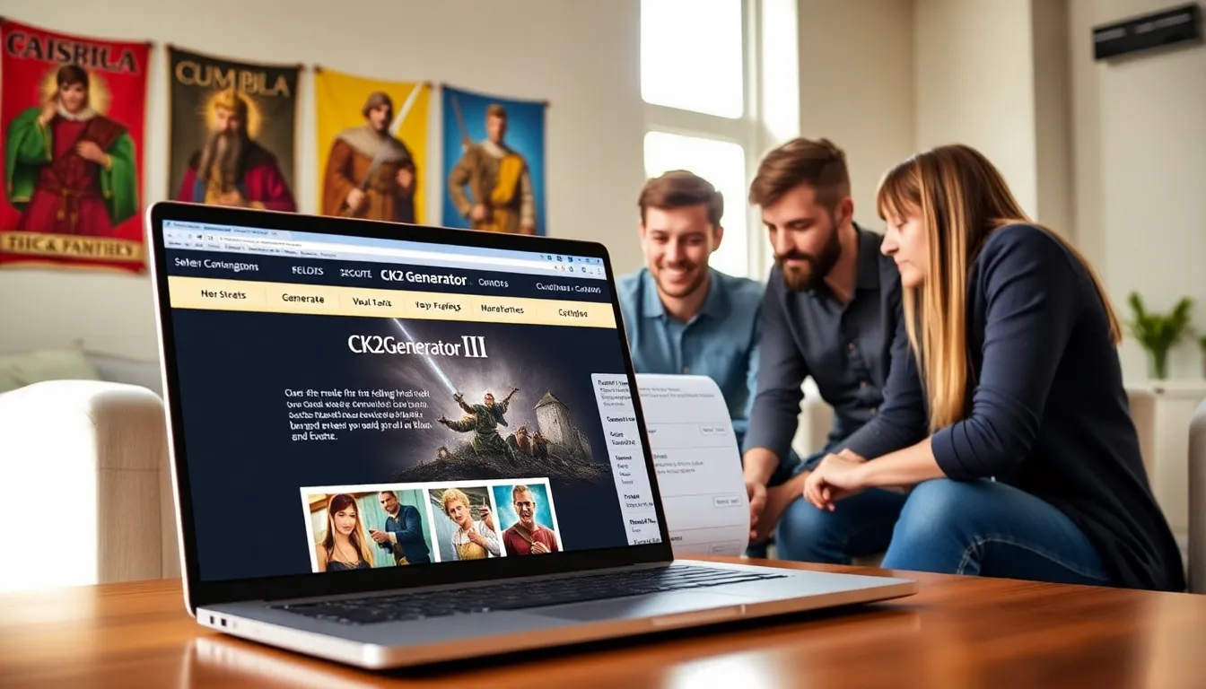 diverse group using CK2Generator.com on a laptop in a gaming room.