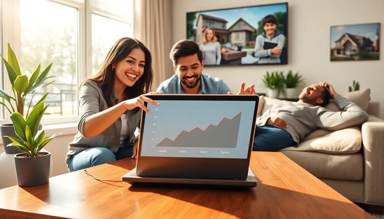 a group of young adults discussing accumulative jackpots in a modern living room.