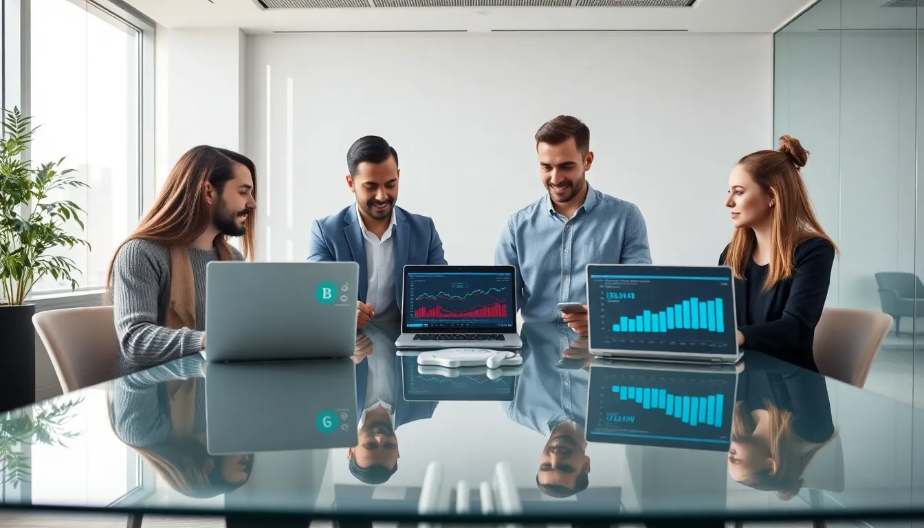diverse team collaborating in a modern office on cryptocurrency trading.