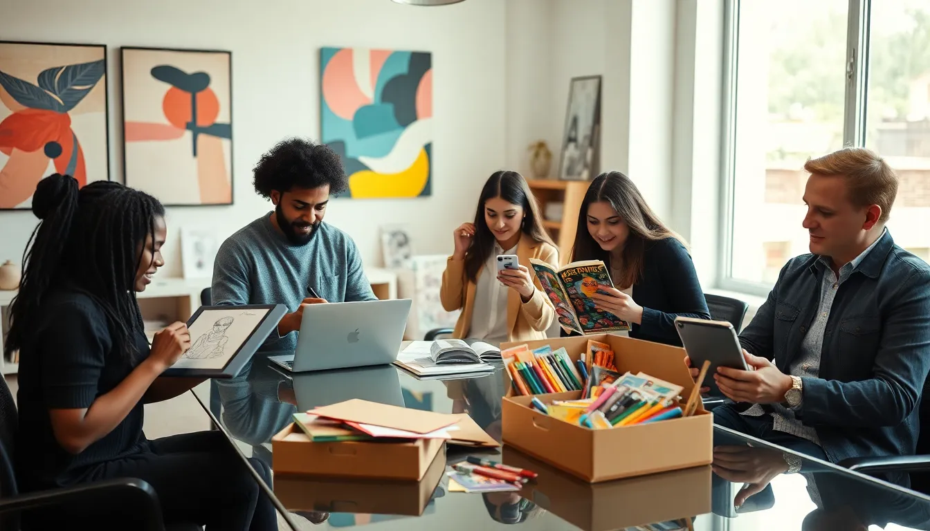 diverse creative team brainstorming in a modern office.